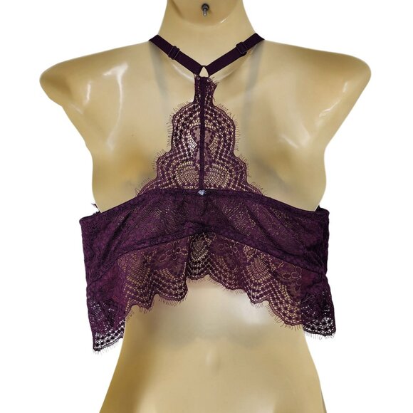 Victorias Secret Pink Push-Up Lace Halter Bralette Deep‎ Purple Size 34D - Picture 2 of 8